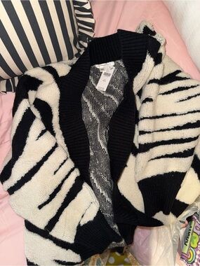 Anthropologie Black & White Striped Shawl Collar Cardigan